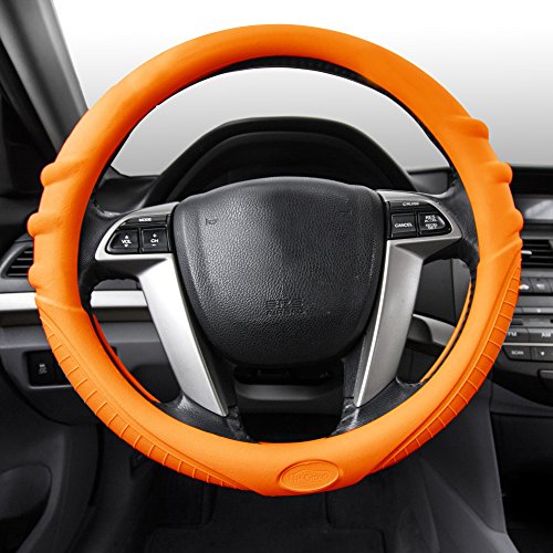 FH Group Steering Wheel Cover (Silicone W. Grip & Pattern Massaging grip Orange Color-Fit Most Car Truck Suv or Van) Orange