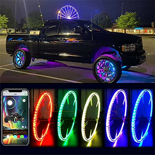 Forten Kingdom 15.5 inch Brightest Running Dream Chasing Color Double Rows LED Wheel Ring illuminated Light Lights Lamps Fit For Car Truck With 18-20 Inch Tire wheels