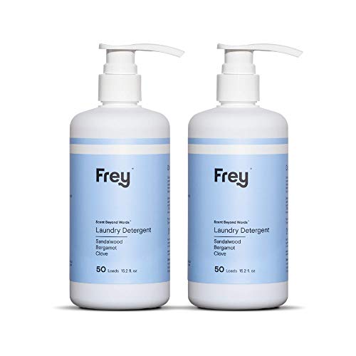 FREY Concentrated Natural Laundry Detergent - 50 Concentrated Loads of Long Lasting High Efficiency Liquid Laundry Detergent - Eco Friendly Blend of Great Smelling Biodegradable Natural Ingredients, Sandalwood/Bergamot/Clove, 2 Pack