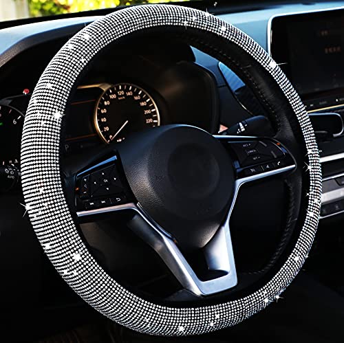 Frienda Bling Steering Wheel Cover Women Crystal Diamond Steering Wheel Cover Car Wheel Protector for Vehicle, Car, Auto, SUV and More, 15 Inch (Silver)