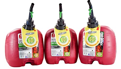 Fuelworx Made In The USA Red CARB Compliant, Stackable, & Easy Pour Gas Fuel Can Three Pack (Three 5 Gallon)