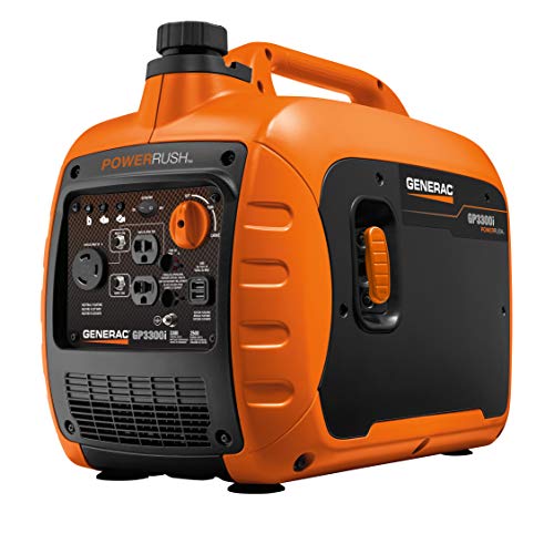 Generac GP3300i 7154 3,300-Watt Gas-Powered Portable Inverter Generator - CARB Compliant - Advanced PowerRush Technology - RV Essentials - Quiet and Compact Solution - Duplex Outlets - USB Ports
