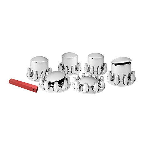 GG Grand General 40232 Chrome Plastic Complete ABS Axle Set (2 Front and 4 Rear) with Standard Hub Caps and Push-On 33mm Lug Nut Covers for Trucks, 4 Pack