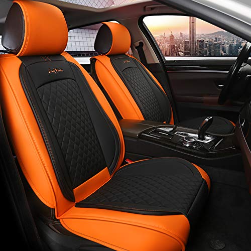 GIANT PANDA Leather Front Seat Cover, Luxury Automotive Seat Covers for Most Cars, SUV, Mini Van and Pickup Orange/Black(1 Pair)