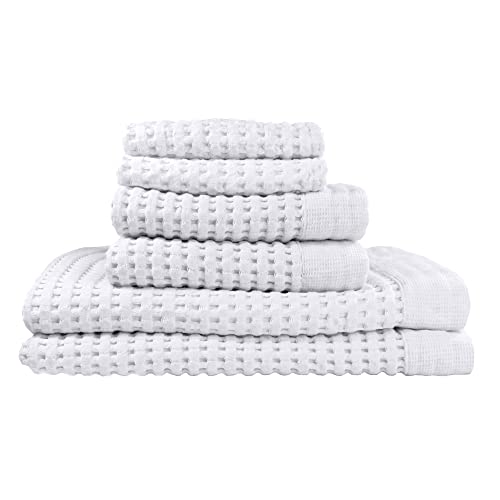 GILDEN TREE Waffle Towel Set Quick Dry Thin | 2 Bath Towels | 2 Hand Towels | 2 Washcloths, Modern Style (White)