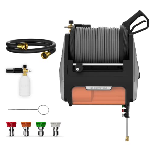 Giraffe Tools Grandfalls Pressure Washer PRO, 2500PSI (1.6GPM) Electric Pressure Washer (Wall Mounted, 100FT Retractable Hoses, 6FT Power Cord) Great for Cars, Fences, Patios, Drivs