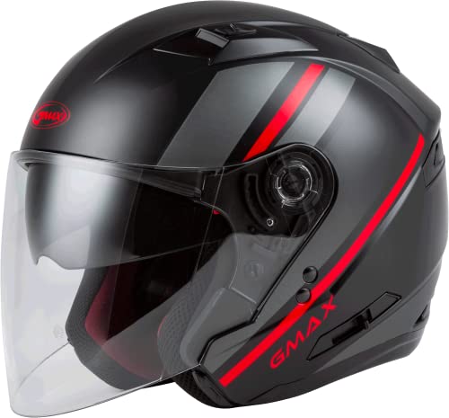 GMAX OF-77 Open-Face Street Helmet (Matte Black/Red/Silver, Large)