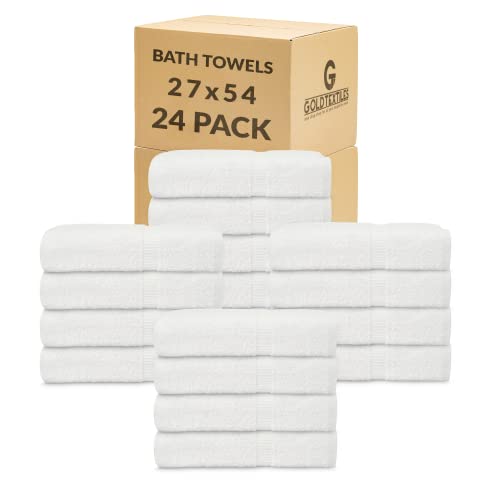 GOLD TEXTILES Premium Bath Towel Set (Pack of 24,27 x 54) 100% Ring-Spun Cotton Towels for Hotel, Spa, Soft and Absorbent (27 x 54, White - 24 Pcs)