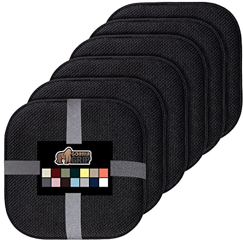 Gorilla Grip Memory Foam Chair Cushions, Comfortable Pads for Dining Room, Kitchen Table, Office Chairs, Stay in Place Backing, Comfortable Microfiber Seat Pad Cushion, Set of 6, 16x16, Black