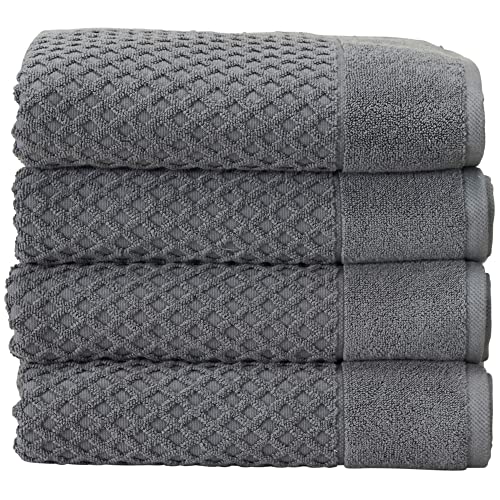 Great Bay Home 100% Cotton Grey Bath Towel Set | 4 Soft Bath Towels (30 x 52 inches) | Highly Absorbent, Quick Dry Bath Towels | Grayson Collection (Set of 4, Diamond Dark Grey)