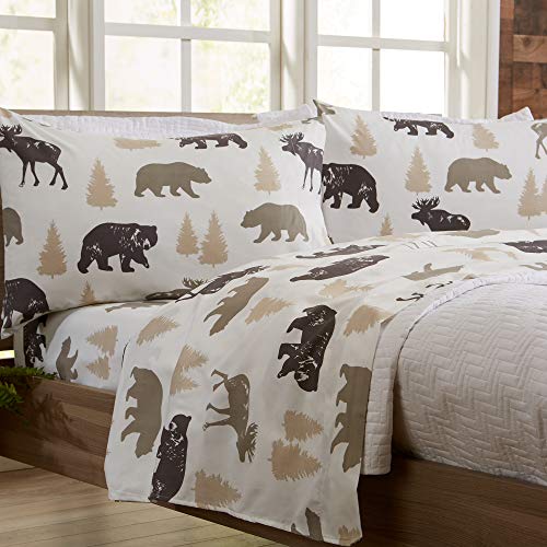 Great Bay Home 4-Piece Lodge Printed Ultra-Soft Microfiber Sheet Set. Beautiful Patterns Drawn from Nature, Comfortable, All-Season Bed Sheets. (Queen, Bear)
