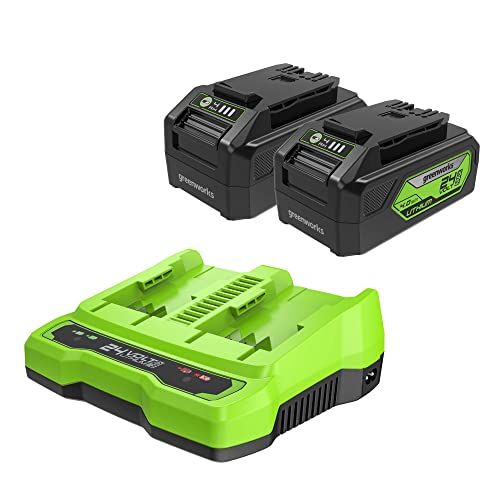 Greenworks 24V 4.0Ah USB Battery (2-Pack) Starter Kit + Dual Port Rapid Charger (Genuine Greenworks Parts)