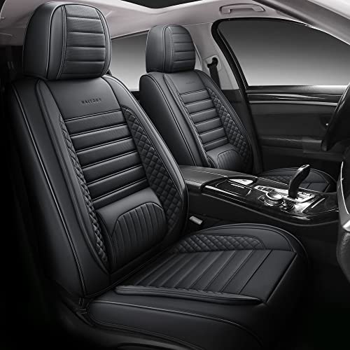 HAITOUR Full Coverage Leather Car Seat Covers Full Set Universal Fit for Most Cars Sedans Trucks SUVs with Waterproof Leatherette in Automotive Seat Cover Accessories (Black)