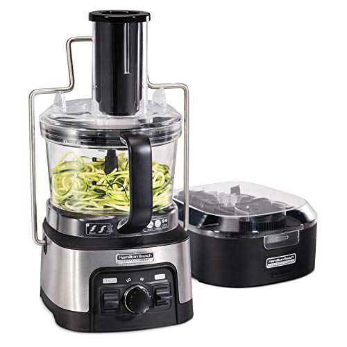 Hamilton Beach Professional Stack & Snap Food Processor & Veggie Spiralizer for Slicing, Shredding and Kneading, Extra-Large 3" Feed Chute Fits Whole Vegetables, 12 Cups, Stainless Steel (70815)