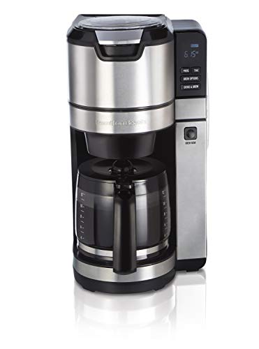 Hamilton Beach Programmable Coffee Maker with Built-In Auto-Rinsing Beans Grinder and Glass Carafe, 12 Cups, Black (45505)