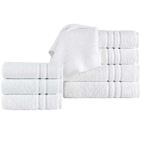 Hammam Linen White Bath Towels and Hand Towels 8-Pack - 4 Pieces 27x54 Bath Towels Soft and Absorbent, Premium Quality Perfect for Daily Use 100% Cotton Towel 600 GSM