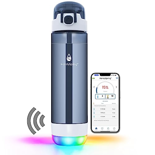 HANDYSPRING - Smart Water Bottle with Reminder to Drink Water - Lights and Sound Hydrate Glow Bottle 26 oz, Track Your Sips with Straw, Smart Hydration Reminder, Motivational Water Bottle (GREY)