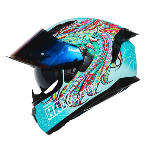HAX Obsidian Full Face Dual Visor Adult Motorcycle Helmet for Motorbike Street Bike with Pinlock Ready DOT Approved SLAYER TURQUOISE M