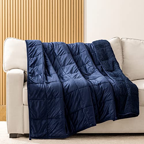 HBlife Sherpa Fleece Weighted Blanket for Adults, Oeko-Tex Certified 20 lbs Thick Fuzzy Bed Blanket, Heavy Reversible Soft Fluffy Plush Blanket with Premium Glass Beads 88X104 Inches, Dual Sided Navy