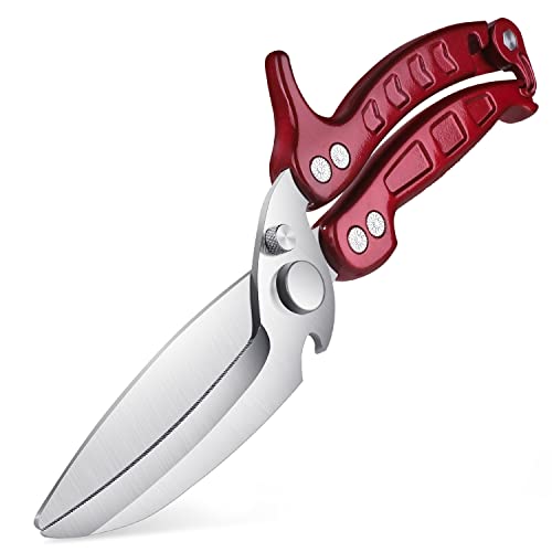 Heavy Duty Poultry Shears - A Must Have Kitchen Shears for Chicken and Meat Cutting - Dishwasher Safe and Stainless Food Kitchen Scissors for Thanksgiving(Burgundy)