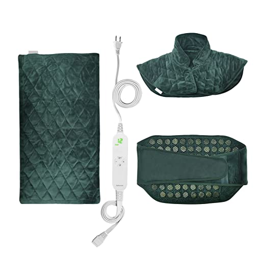 HELLOMOTO Heating Pad Gift Set of 3, Includes 18'' x 22'' Weighted Shoulder Heating pad + 12" x 24" Full Weighted Heating Pads for Back Pain + 12" x 24" Jade Stone Heating Pads for Pain Relief- GP01