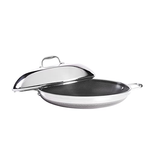 HexClad Cookware 14 Inch Stainless Steel Frying Pan and Steel Lid with Stay Cool Handles, Non-Toxic, Dishwasher and Oven Safe