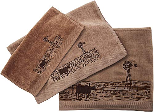 HiEnd Accents Jasper Country 3-PC Windmill Landscape Cotton Bath Towel Set, Mocha