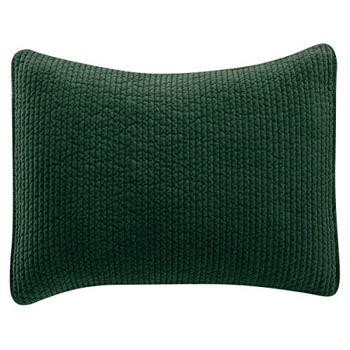 HiEnd Accents Stonewashed Velvet Quilted Pillow Sham, 21x34 inch, Emerald Solid Color, Classic Traditional Rustic Style Luxury Bedding