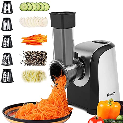Homdox Electric Cheese Grater, Professional Electric Slicer Shredder, 150W Electric Gratersr/Chopper/Shooter with One-Touch Control | 5 Free Attachments for fruits, vegetables, cheeses