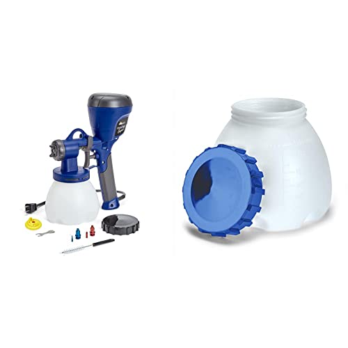 HomeRight C800971.A Super Finish Max HVLP Paint Sprayer, Spray Gun for Countless Painting Projects & C900097.M Super Finish Max Container and Lid, White and Blue