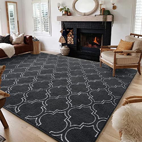HOMORE Shag Area Rug for Living Room, 5x8 Memory Foam Rugs for Bedroom, Fluffy Modern Indoor Moroccan Rug and Carpets for Children Kids Nursery Bedside Play Room Decor, Gray/White