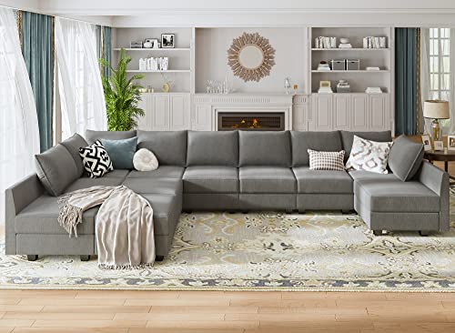 HONBAY Convertible U Shaped Modular Sofa Sectional Modular Couch with Chaise Oversized Sofa Sleeper Couch for Large Living Room,Grey
