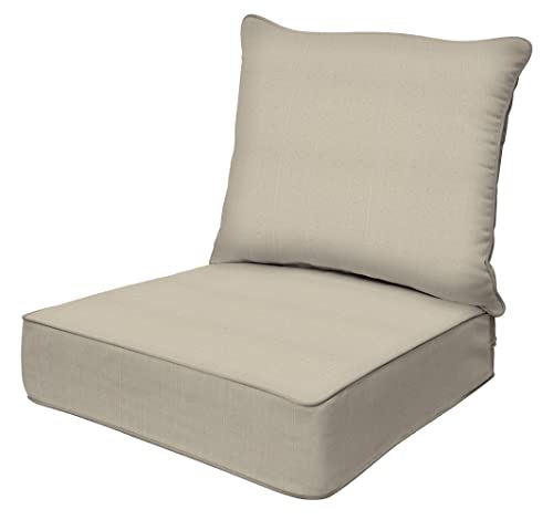 Honeycomb Outdoor Sunbrella Linen Antique Beige Deep Seating Patio Cushion Set: Resilient Foam Filling, Weather Resistant, Stylish Set, Seat: 24" W x 23" D x 6.5” T; Back: 27" W x 24” L