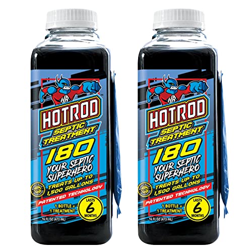 HOTROD Septic Tank Treatment - 12 Month Supply Extends Septic System Life and Prevents Costly Repairs - Industrial Grade - Easy to Use - Safe on Piping and Plumbing - 16oz Liquid (16 oz, 2)