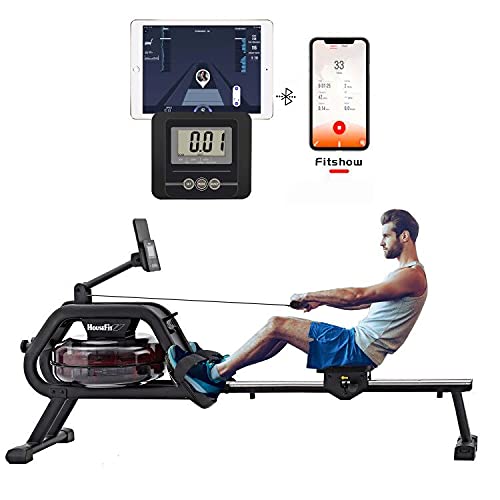 HouseFit Water Rower Rowing Machine with Bluetooth APP 330Lbs Weight Capacity for Home use Water Row Machine Exercise Equipment with iPad and Phone Support LCD Digital Monitor