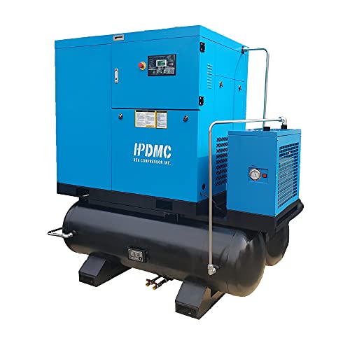 HPDAVV Total Rotary Screw Air Compressor With Tank & Refrigerated Dryer-30HP/22KW-125-113CFM/125-150PSI-460 V/3-Phase/60Hz-NPT 1 ''-80x2 Gallon All-in-One Industrial Air Compressed System