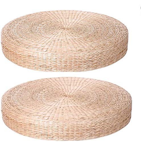 HUAWELL 2 Pack Super Bigger Size Tatami Floor Pillow Sitting Cushion, Round Padded Room Floor Straw Mat for Outdoor Seat Dia: 60CM (23.6)