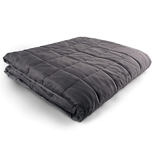 Hug Bud Weighted Blanket - 60" X 80" - 12-lbs - No Cover Required - Fits Queen/King Size Bed - for 90-120-lb Adult - Silky Minky Grey - Premium Glass Beads - Calming Stimulation Sensory Relaxation