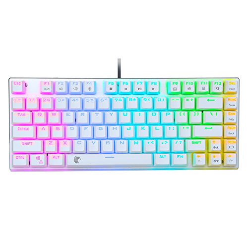HUO JI E-Yooso Z-88 Ultra Silent Mechanical Gaming Keyboard, White Switches, RGB Backlit, 60% Compact 81 Keys Hot Swappable for Mac, PC, White