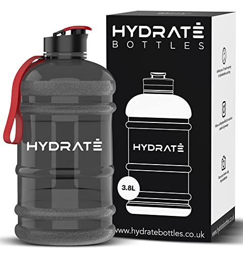 HYDRATE Water Bottle 1 Gallon XXL Jug BPA Free & Leakproof with Flip Cap, Ideal for Sports, Gym, Outdoor Extra Strong Material - Transparent Black (128 oz)