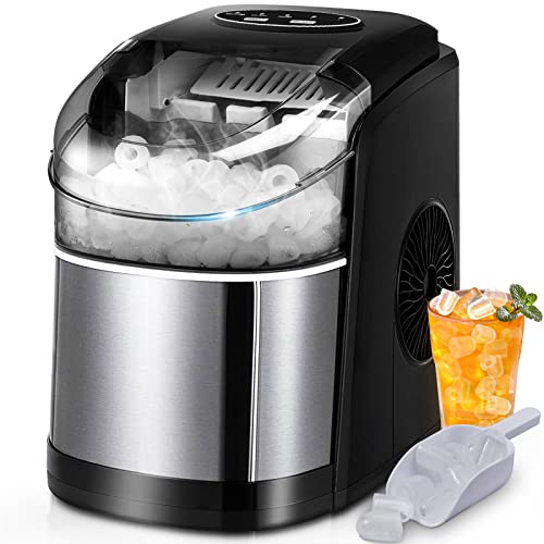 Ice Makers Countertop, FREE VILLAGE Portable Ice Maker Countertop 9 Ice Ready in 6 Mins, 26Lbs/24H, Self-Cleaning Function, Ice Machine with Ice Scoop & Basket for Home/Party/Camping (Black)