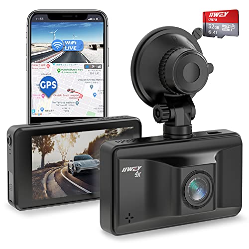 iiwey Dash Cam 4K Front with WiFi GPS and Speed, Dash Camera for Cars Ultra HD 2160P@30fps with 3 Inch Touchscreen, Car Camera with App, Night Vision, Loop Recording, Motion Detection, Parking Monitor