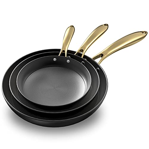 imarku Non Stick Frying Pans, Nonstick Cast Iron Skillets 3 Pcs - 8 Inch, 10 Inch and 12 Inch Nonstick Frying Pan Set, Professional Cast Iron Pan Set Non Stick Skillets, Stay Cool Handle