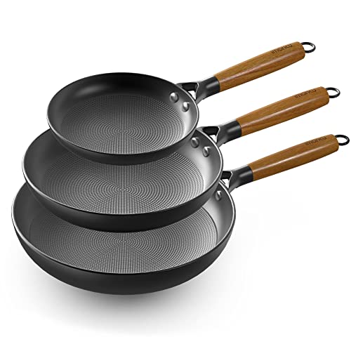 imarku Nonstick Frying Pan Set 3 Pcs - 8 Inch, 10 Inch and 12 Inch Cast Iron Skillet Set Professional Non Stick Frying Pans Cast Iron Pan Set Frying Pan Set Non Stick Skillets, Best Gift