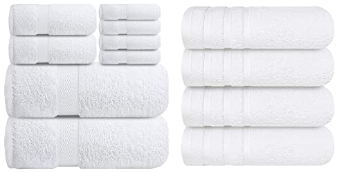 Infinitee Xclusives Premium White Bath Towel Set for Bathroom - [Pack of 8] + Bath Towels (4 Pack 27x54inches) 100% Cotton 700 GSM Towels, Hotel and Spa Quality
