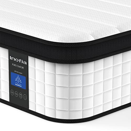 Inofia Queen Mattress, 12 Inch Hybrid Innerspring Double Mattress in a Box, Cool Bed with Breathable Soft Knitted Fabric Cover, 101 Risk-Free Nights Trial
