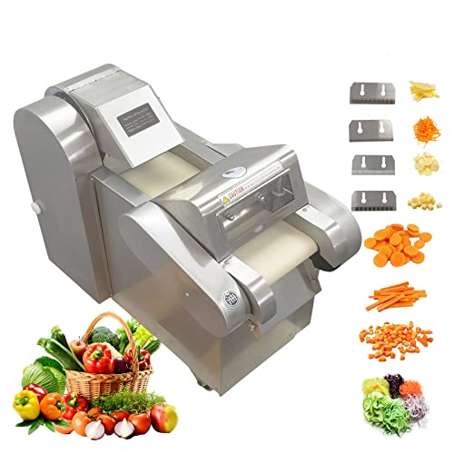 INTBUYING Commercial Vegetable Fruit Chopper Cutter 0.04"-0.98" Restaurant Dicer Slicer Machine Multifunctional Onion Tomato Dicing Machine Stainless Steel Automatic Cutting Machine with 4 Knives 110V