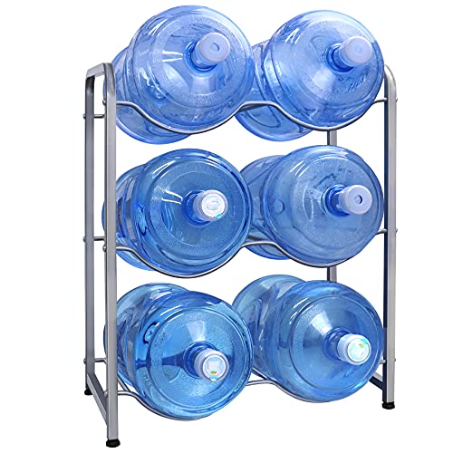 Iococee 5 gallon water bottle holder, water jug holder rack 3-Tier, Water Cooler Jug Rack for 6 Bottles, 5 gallon water bottle storage Rack Heavy Duty, With Floor Protection for Home, Office