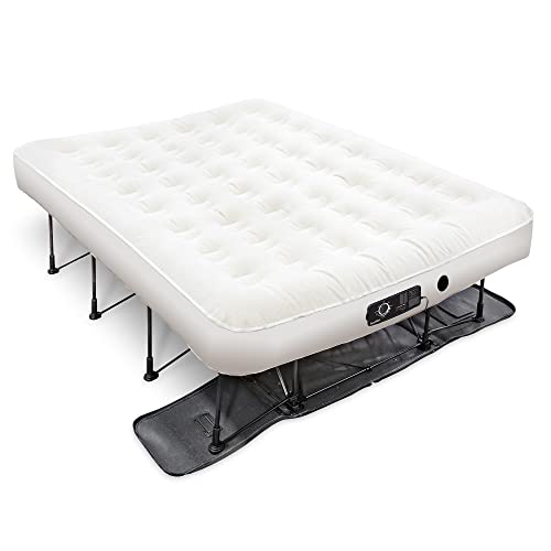 Ivation EZ-Bed (Queen) Air Mattress with Deflate Defender™ Technology Dual Auto Comfort Pump and Dual Layer Laminate Material - AirBed Frame & Rolling Case for Guest, Travel, Vacation, Camping
