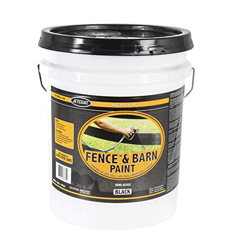Jetcoat Farm Pride Acrylic Outdoor Fence and Barn Paint, Waterproof Exterior Paint for Wood Planks, Roofs, Concrete & More, 5 Gallon (Dries to a Semi-Gloss Black Finish)